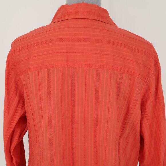 Coldwater Creek Top Plus 2X Orange Textured Cotton Blouse Roll Tab Sleeve Career - Picture 8 of 13